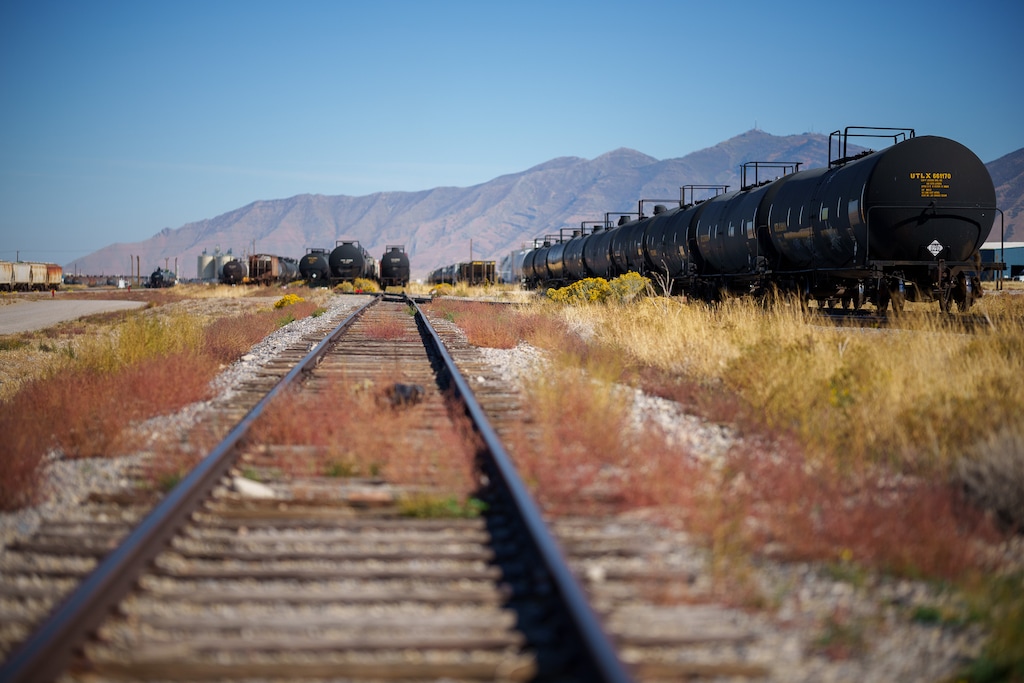 (Trent Nelson  |  The Salt Lake Tribune) Savage Services operate this recently built "railport" on the Union Pacific tracks in Tooele for loading material between trucks and railcars.