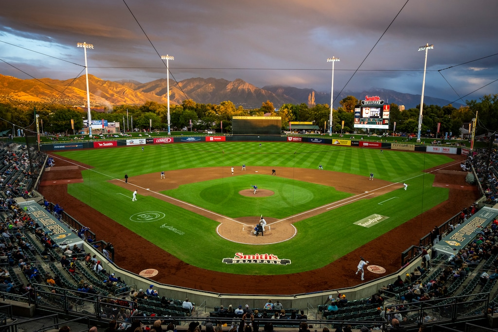 (Rick Egan | The Salt Lake Tribune)  The Salt Lake Bees play the Oklahoma City Dodgers, at Smith's Ballpark on Tuesday, Sept. 17, 2024.