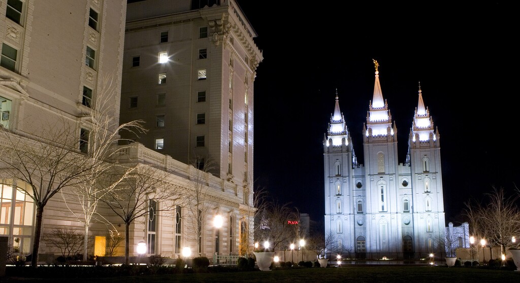 The Salt Lake Temple is seen in a long exposure night shot at Temple Square, Sunday March 23, 2008. Jeremy Harmon/The Salt Lake Tribune