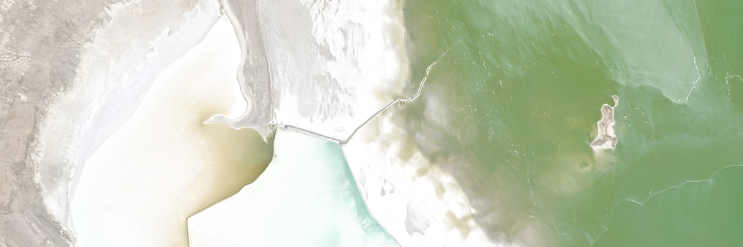 (Planet) A satellite image of Gunnison Island, in the north arm of the Great Salt Lake, on June 16, 2013.