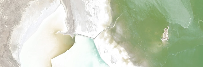 (Planet) A satellite image of Gunnison Island, in the north arm of the Great Salt Lake, on June 16, 2013.