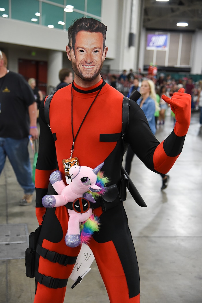 (Francisco Kjolseth  |  The Salt Lake Tribune)  Seamus Redmond of Reno, NV, as Deadpool attends the start of FanX Salt Lake Comic Convention at the Salt Palace in Salt Lake City Thursday, Sept. 6, 2018, during the three-day pop culture convention.