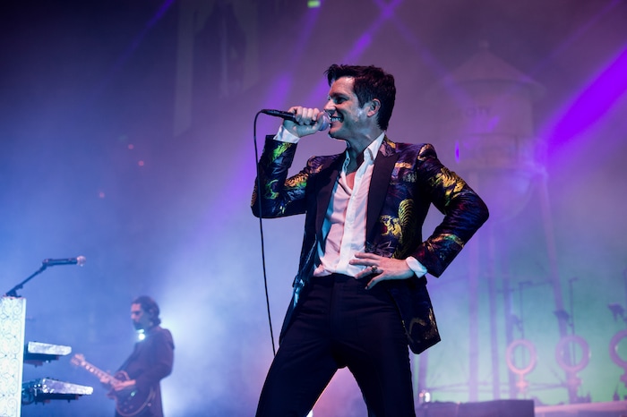 (Photo courtesy of Rob Loud/@robloud) Frontman Brandon Flowers, right, and guitarist Ted Sablay of The Killers perform at Vivint Smart Home Arena in Salt Lake City on Tuesday, Feb. 6, 2018.