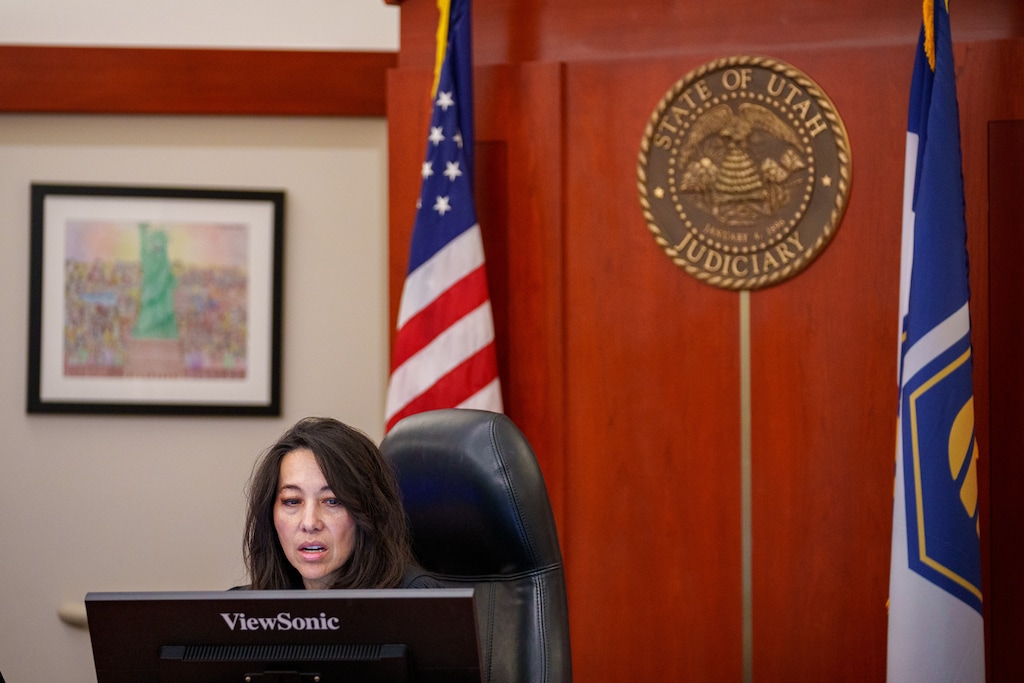 (Trent Nelson | The Salt Lake Tribune) Judge Dianna Gibson holds a hearing on Utah's congressional maps process, in Salt Lake City on Friday, Aug. 29, 2025. Judge Gibson previously ruled — based on a decision last year by the Utah Supreme Court — that the Legislature had violated voters' constitutional right to make laws when legislators repealed Proposition 4, the citizen-passed Better Boundaries initiative.