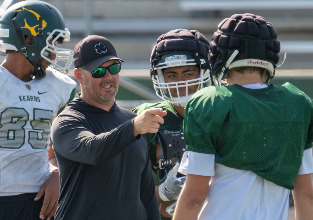 (Rick Egan | The Salt Lake Tribune) Matt Rickards, head football coach at Kearns High, during practice Monday, Sept. 27, 2021.