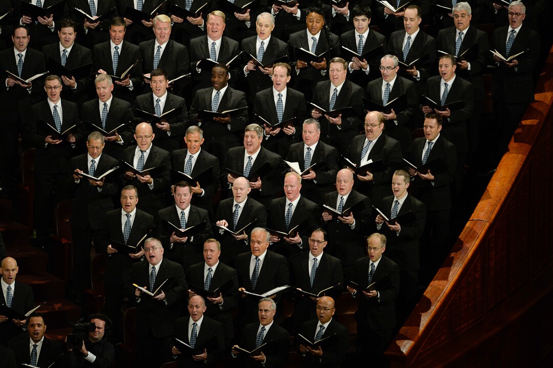 (Francisco Kjolseth  |  The Salt Lake Tribune)  The Tabernacle Choir at Temple Square sings during the Sunday morning session of the 189th twice-annual General Conference of The Church of Jesus Christ of Latter-day Saints at the Conference Center in Salt Lake City on Sunday, Oct. 6, 2019.