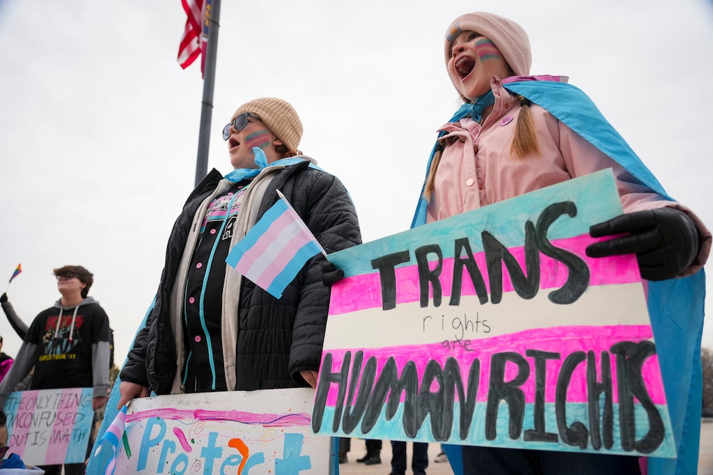 (Bethany Baker | The Salt Lake Tribune) Link Vasquez, left, who identified as a transgender male, and Cora Gardner, who identified as an LGBTQ ally, cheer during the Rally for Trans Community Support at the Capitol in Salt Lake City Friday, Jan. 24, 2025.