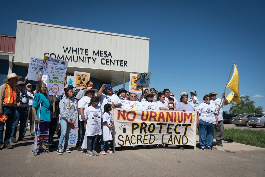 (Corey Robinson  |  Tribune file photo) Protesters gather in White Mesa, Utah, on May 14, 2017, for a protest march against the White Mesa Mill, the last conventional uranium mill still operating in the U.S.