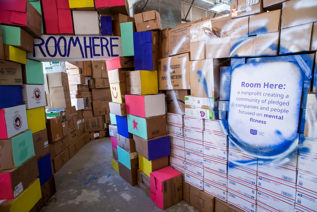 (Rick Egan  |  The Salt Lake Tribune) CEOs and their families check out what organizers are calling the world's largest cardboard fort at the Gateway, during the official launch on Thursday. The rooms of the fort are dedicated to educate visitors on how to build mental wellness.