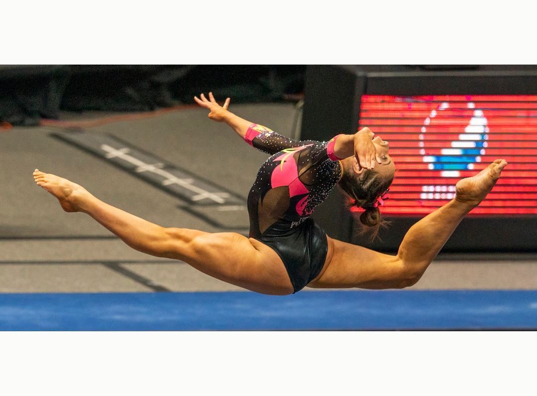 (Rick Egan | The Salt Lake Tribune) Jaylene Gilstrap performs on the floor, in PAC-12 gymnastics action Utah vs Arizona, at the Huntsman Center onSaturday, Jan. 23, 2021.