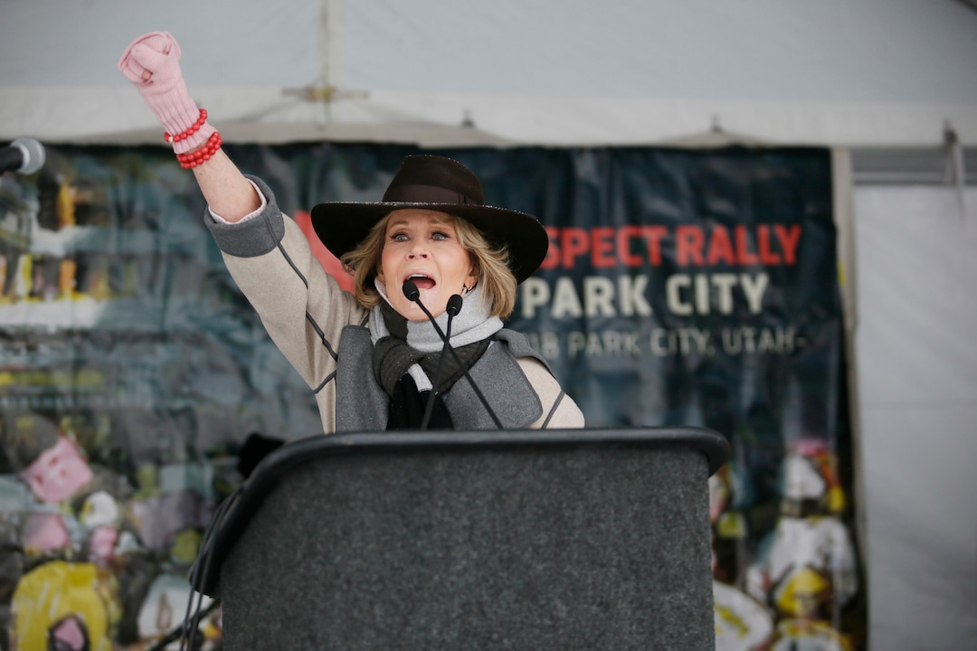 (Photo by Danny Moloshok/Invision/AP) Actress Jane Fonda speaks at the Respect Rally Park City during the 2018 Sundance Film Festival on Saturday, Jan. 20, 2018, in Park City.