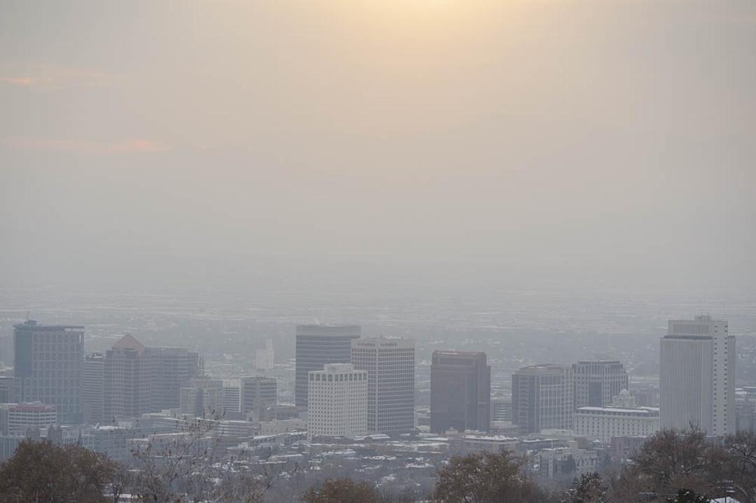(Trent Nelson | The Salt Lake Tribune)  The Salt Lake City skyline on a hazy day, Thursday Dec. 6, 2018.