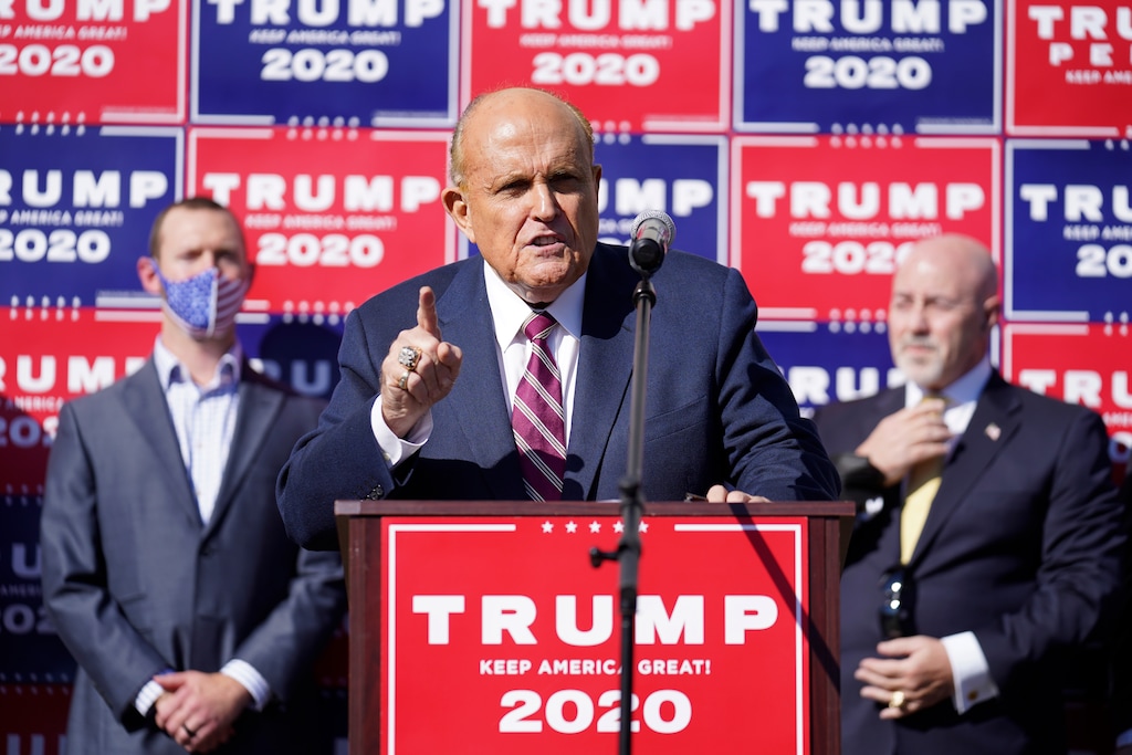 (John Minchillo | AP photo)

Former New York mayor Rudy Giuliani, a lawyer for President Donald Trump, speaks during a news conference on legal challenges to vote counting in Pennsylvania, Saturday Nov. 7, 2020, in Philadelphia.