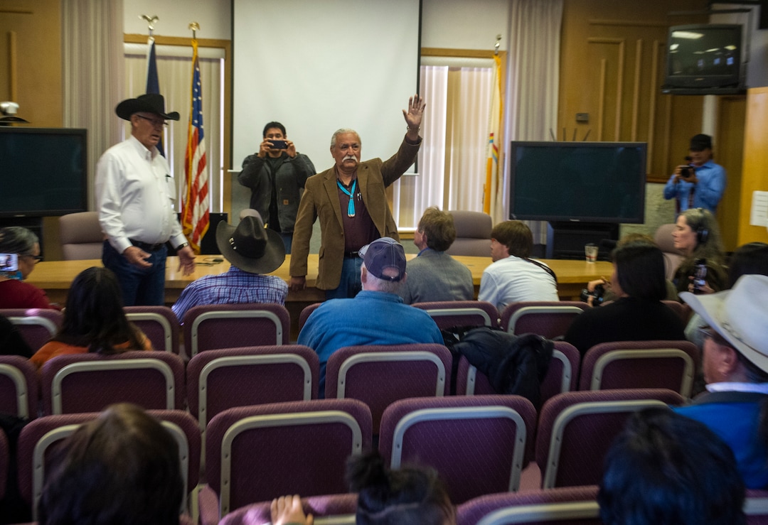 (Rick Egan  |  The Salt Lake Tribune)   Willie Grayeyes thanks his supporters, after being sworn in as a member of the San Juan County Commission, at the San Juan County Courthouse in Monticello, Monday, Jan. 7, 2019.