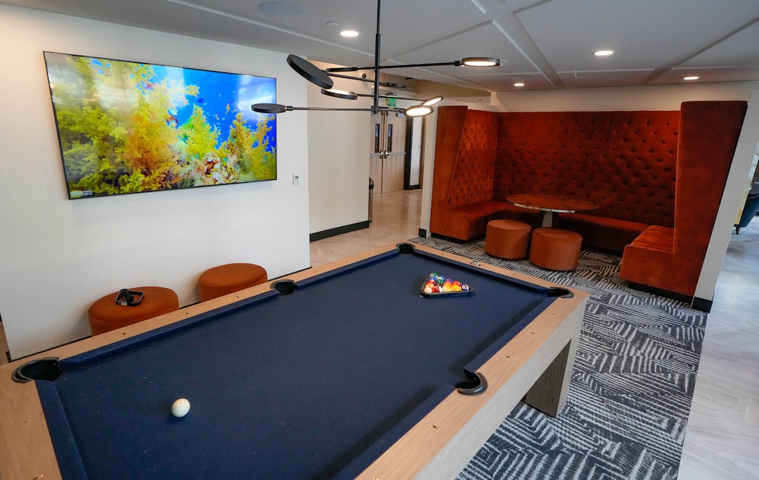 (Francisco Kjolseth | The Salt Lake Tribune) The Social Club at The Charles. A new residential and hospitality center known West Quarter, located at 100 South and 300 West in Salt Lake City, opened on Wednesday, April 19, 2023. It includes 240 luxury apartments in a tower called The Charles and 272 guest rooms spread over two hotels, Le Meridien and Element, along with several restaurants and soon-to-be opened retail outlets at ground level.