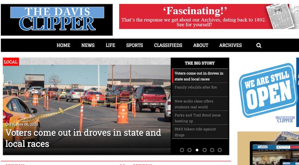 (screengrab of davisclipper.com) The weekly Davis Clipper will publish its last edition on Dec. 4. The 129-year-old newspaper's publisher, R. Gail Stahle, said its business model is no longer sustainable.