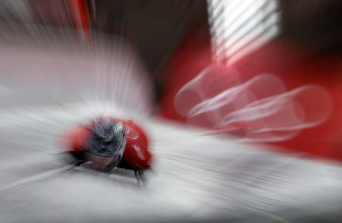 Katie Uhlaender, from the United States, makes her final run during the women's skeleton competition at the 2018 Winter Olympics in Pyeongchang, South Korea. (AP Photo/Charlie Riedel)