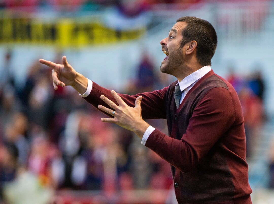 (Rick Egan  |  The Salt Lake Tribune).  Real Salt Lake head coach Mike Petke shouts instructions to his players, during MLS soccer action between Real Salt Lake and Atlanta United at Rio Tinto Stadium in Sandy, Friday, May 24, 2019.