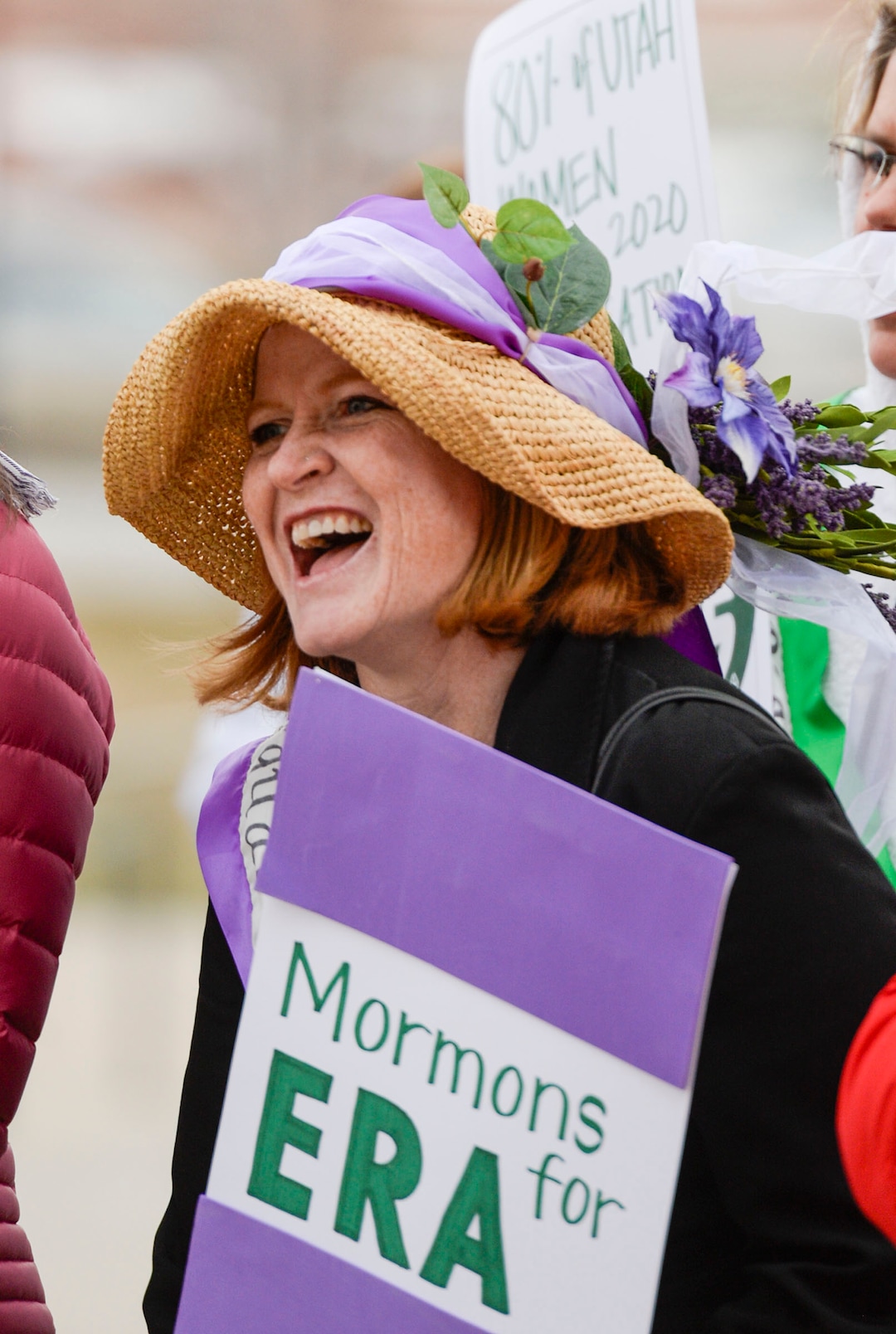 (Leah Hogsten  |  The Salt Lake Tribune) Kelly Jones rallies with fellow League of Women Voters of Salt Lake and Utah, Friday, Feb. 14, 2020 in celebration of 150 years since Utah women voted, 100 years of the 19th Amendment and the 100th anniversary of League of Women Voters.