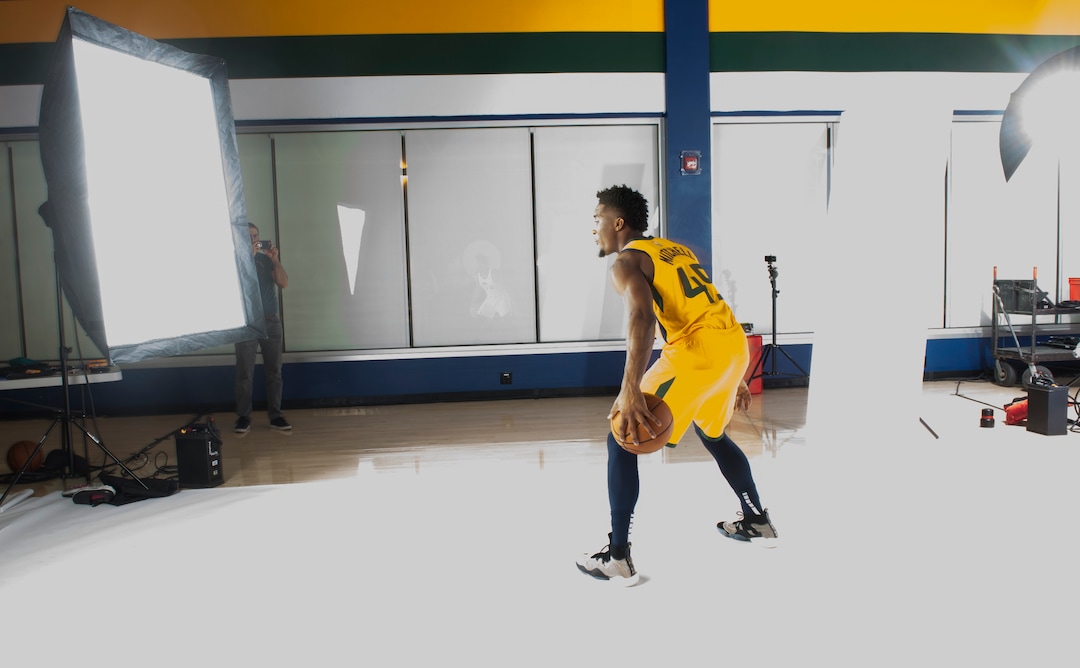 (Rick Egan  |  The Salt Lake Tribune)      Donovan Mitchell poses for the camera, during the Utah Jazz annual Media Day photo shoot, Monday, Sept. 24, 2018.