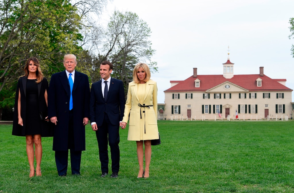(Susan Walsh | AP file photo) President Donald Trump, first lady Melania Trump, French President Emmanuel Macron and his wife Brigitte Macron pose for a photo in front of Mount Vernon, the home of President George Washington, in Mount Vernon, Va., Monday, April 23, 2018.