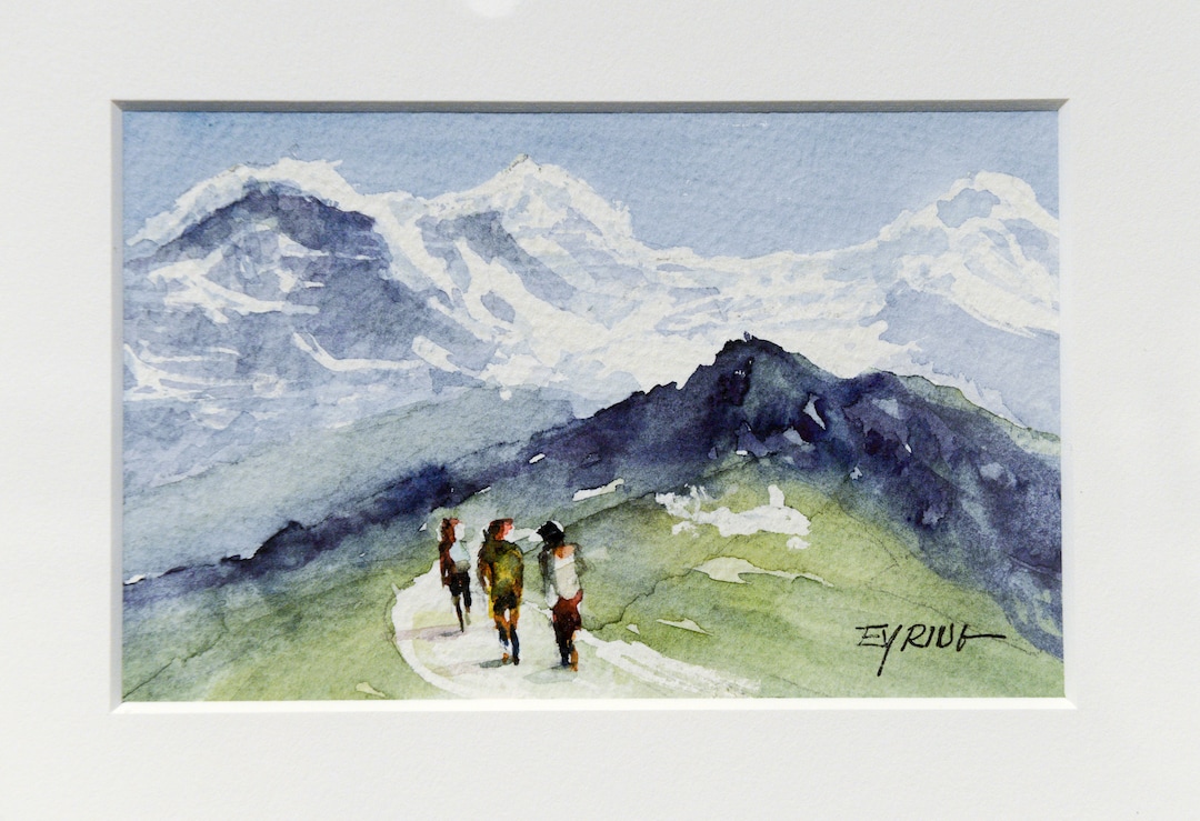 Leah Hogsten  |  The Salt Lake Tribune   "Walking in the Alps (with Kathy), 2017." Henry Eyring's extensive watercolor collection, on display now through January 21, 2019 at the Church History Museum. The collection, titled: “A Visual Journal: The Artwork of Henry B. Eyring,” reveals Eyring's memories with family, friends and trips. Eyring is second counselor in the First Presidency of The Church of Jesus Christ of Latter-day Saints.  