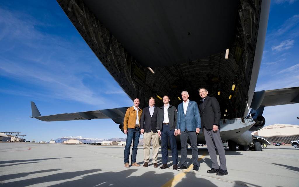 (Bethany Baker | The Salt Lake Tribune) Valar Atomics plans to start up a small nuclear reactor in Utah this summer. On Feb. 15, 2026, three USAF C-17s flew some of its components to Hill Air Force Base near Layton from the startup’s home state of California. Standing near one of the planes were, from left, Gov. Spencer Cox, Under Secretary of Defense Michael P. Duffey, Valar Atomics founder Isaiah Taylor, U.S. Secretary of Energy Chris Wright and U.S. Sen. John Curtis.