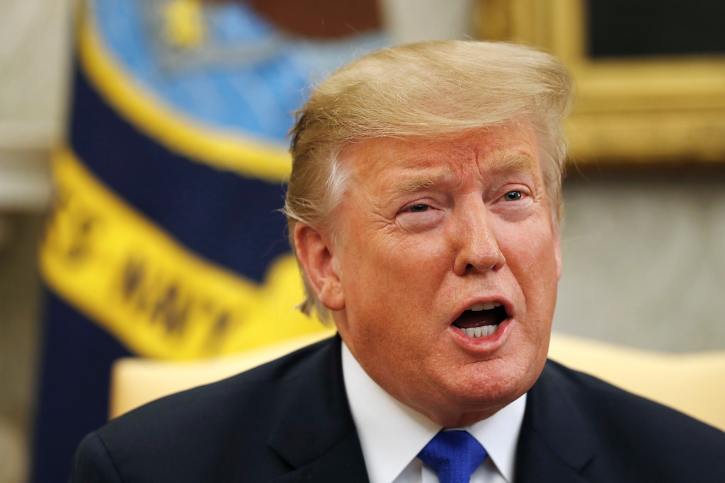 (Jacquelyn Martin  |  AP Photo)  President Donald Trump speaks during a meeting with former U.S. hostage in Yemen, Danny Burch, Wednesday, March 6, 2019, in the Oval Office of the White House in Washington.