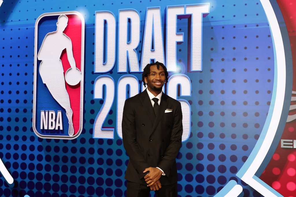 (Adam Hunger | AP) Darryn Peterson arrives for the first round of the NBA draft.