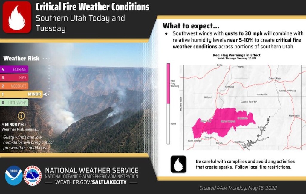 (National Weather Service) There's a red flag warning in southwestern Utah on Monday and Tuesday.