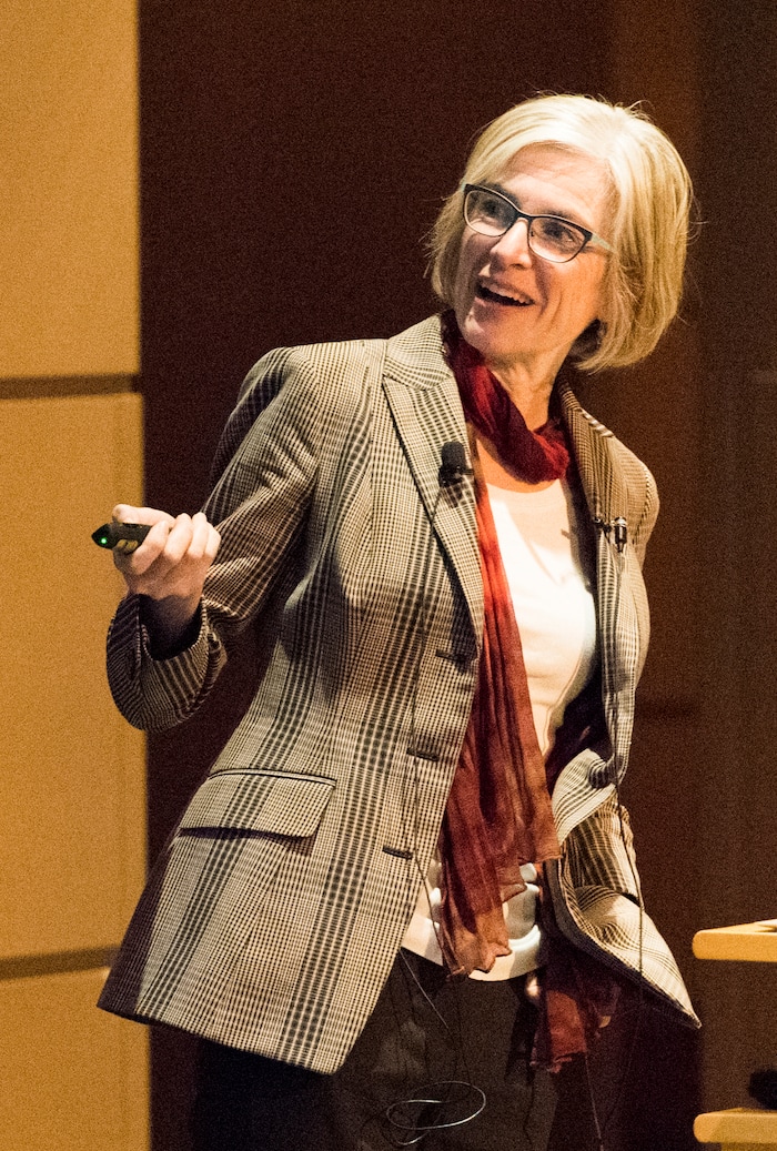 (Rick Egan  |  The Salt Lake Tribune)        UC Berkeley researcher Jennifer Doudna, gives a lecture on “Rewriting the Language of Life: The Biology, Technology and Ethics of DNA Editing."  at the Huntsman Cancer Institute, Thursday, March 22, 2018.




