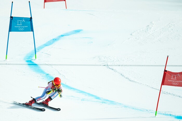 (Chris Detrick  |  The Salt Lake Tribune)  USA's Mikaela Shiffrin competes in the Ladies' Giant Slalom at Yongpyong Alpine Centre during the Pyeongchang 2018 Winter Olympics Thursday, Feb. 15, 2018.  Shiffrin won the event with a time of 2:20.02.