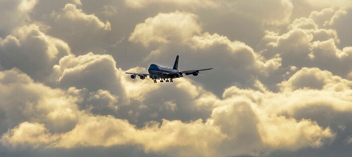 (Steve Griffin  |  The Salt Lake Tribune) Air Force One lands at the Salt Lake International Airport as Prudent Trump visits in Salt Lake City Monday December 4, 2017.