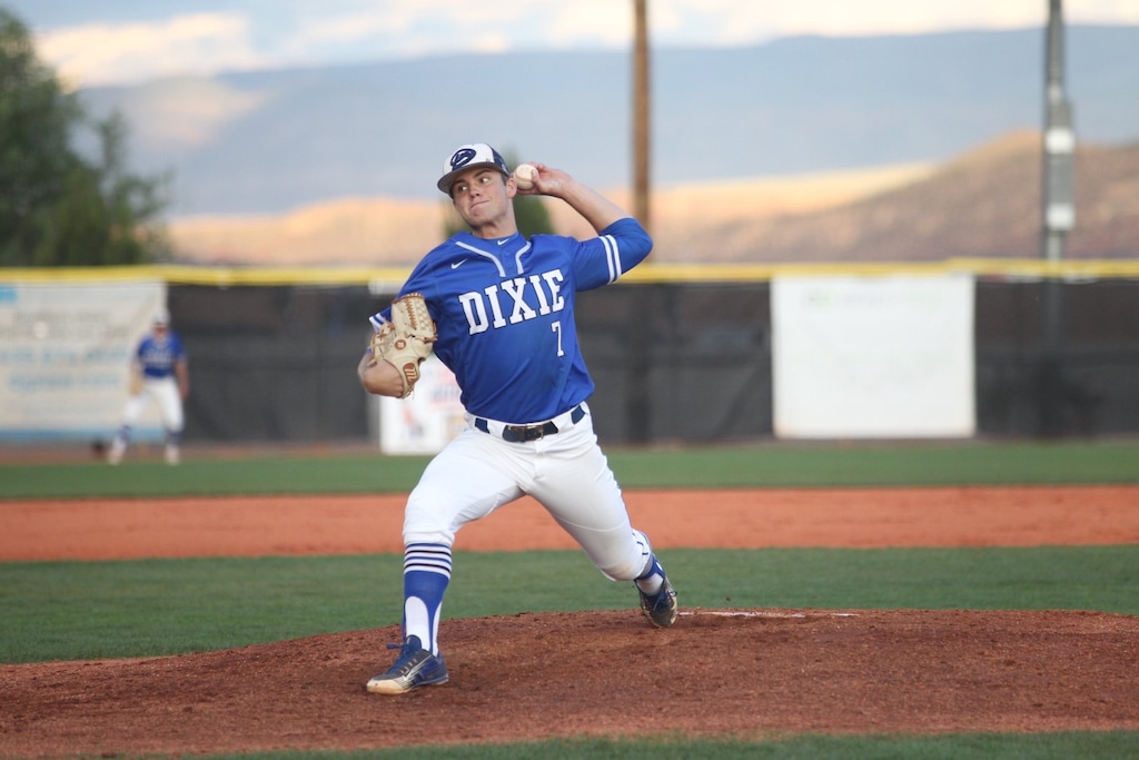 (Photo courtesy of Cooper Vest) Dixie High senior Cooper Vest throws a pitch for the Flyers. Vest, who will play baseball for BYU in the fall, won the Gatorade Utah Baseball Player of the Year award.