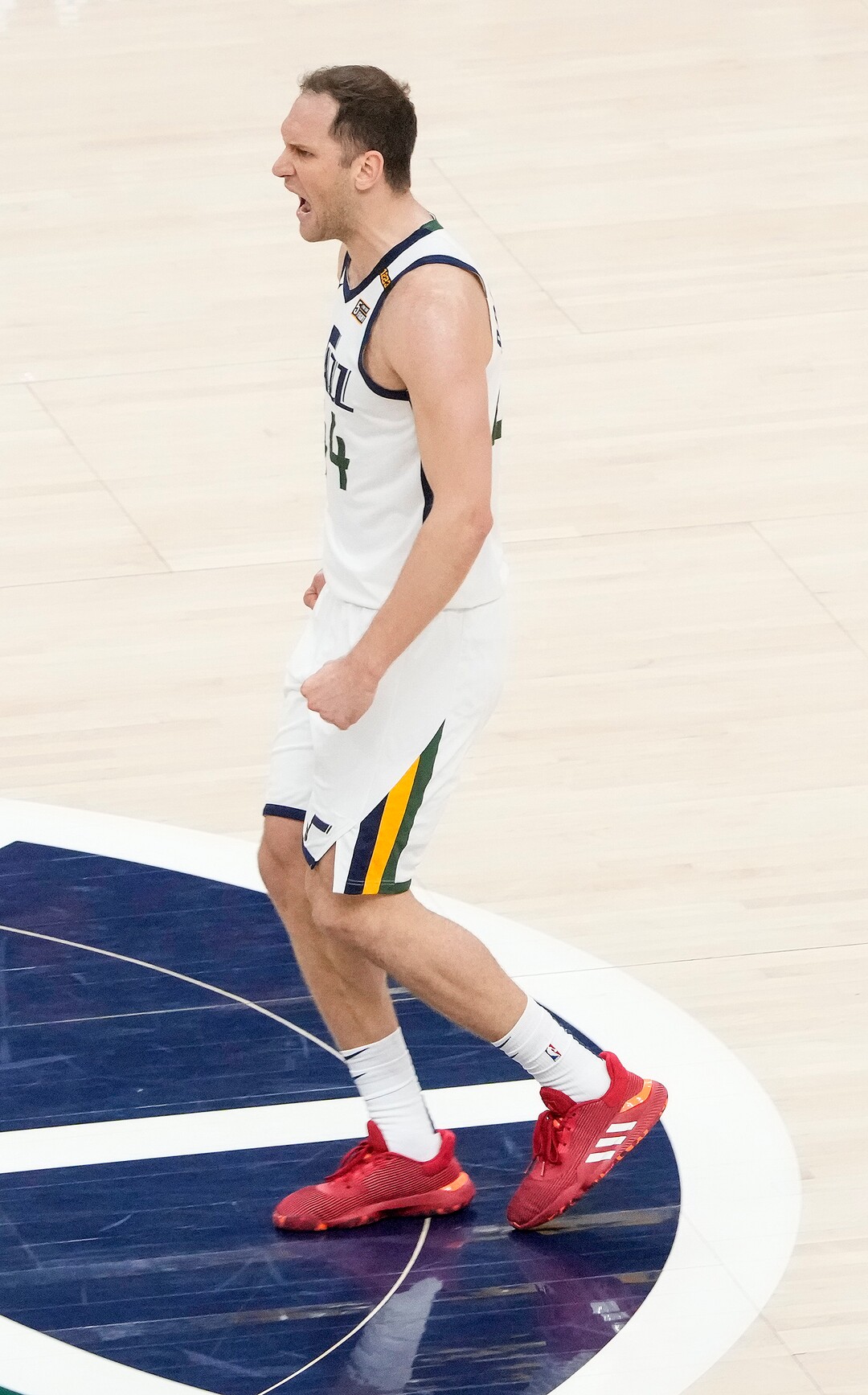 (Leah Hogsten | The Salt Lake Tribune) Utah Jazz forward Bojan Bogdanovic (44) had a big second half as the Utah Jazz take on the Memphis Grizzlies during Game 1 of the first-round playoffs at Vivint Arena, May 23, 2021.
