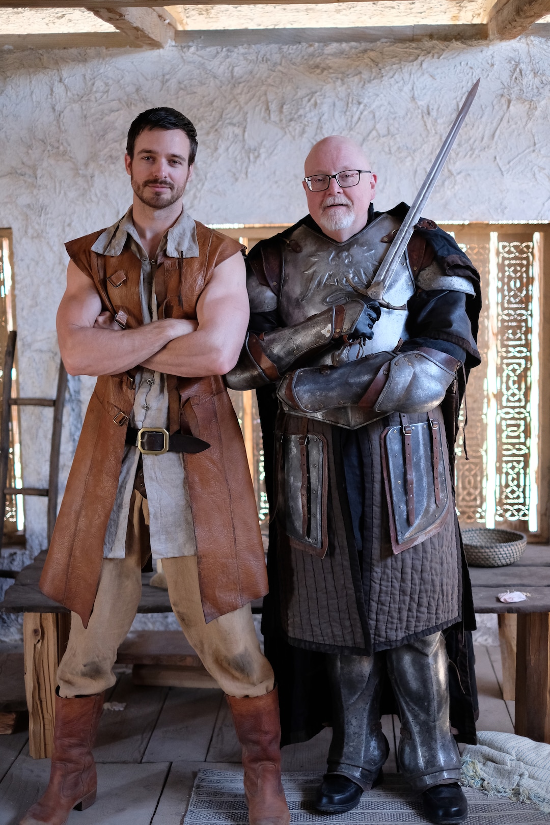 (Photo courtesy Doug Pasko) “Outpost” star Jake Stormoen and Salt Lake Tribune TV critic Scott D. Pierce on the set of the show in Springville.