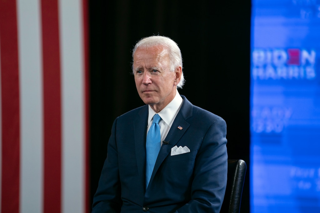 Democratic presidential candidate former Vice President Joe Biden pauses during a virtual grassroots fundraiser at the Hotel DuPont in Wilmington, Del., Wednesday, Aug. 12, 2020. (AP Photo/Carolyn Kaster)