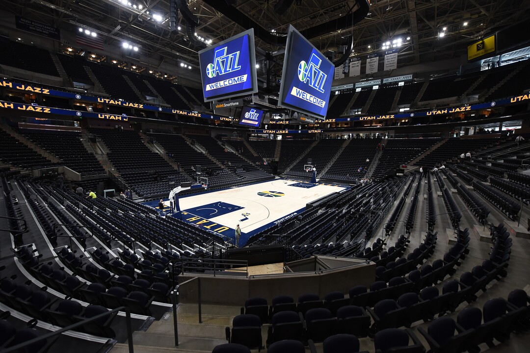 (Francisco Kjolseth  |  The Salt Lake Tribune)  The Jazz unveil renovations for the arena, starting with the J-Note statue and then offering self-guided tours of the venue on Tuesday, Sept. 26, 2017. The arena features new seats, new concourse areas, new anchor restaurants and open spaces for more social experiences at Jazz games and events.
