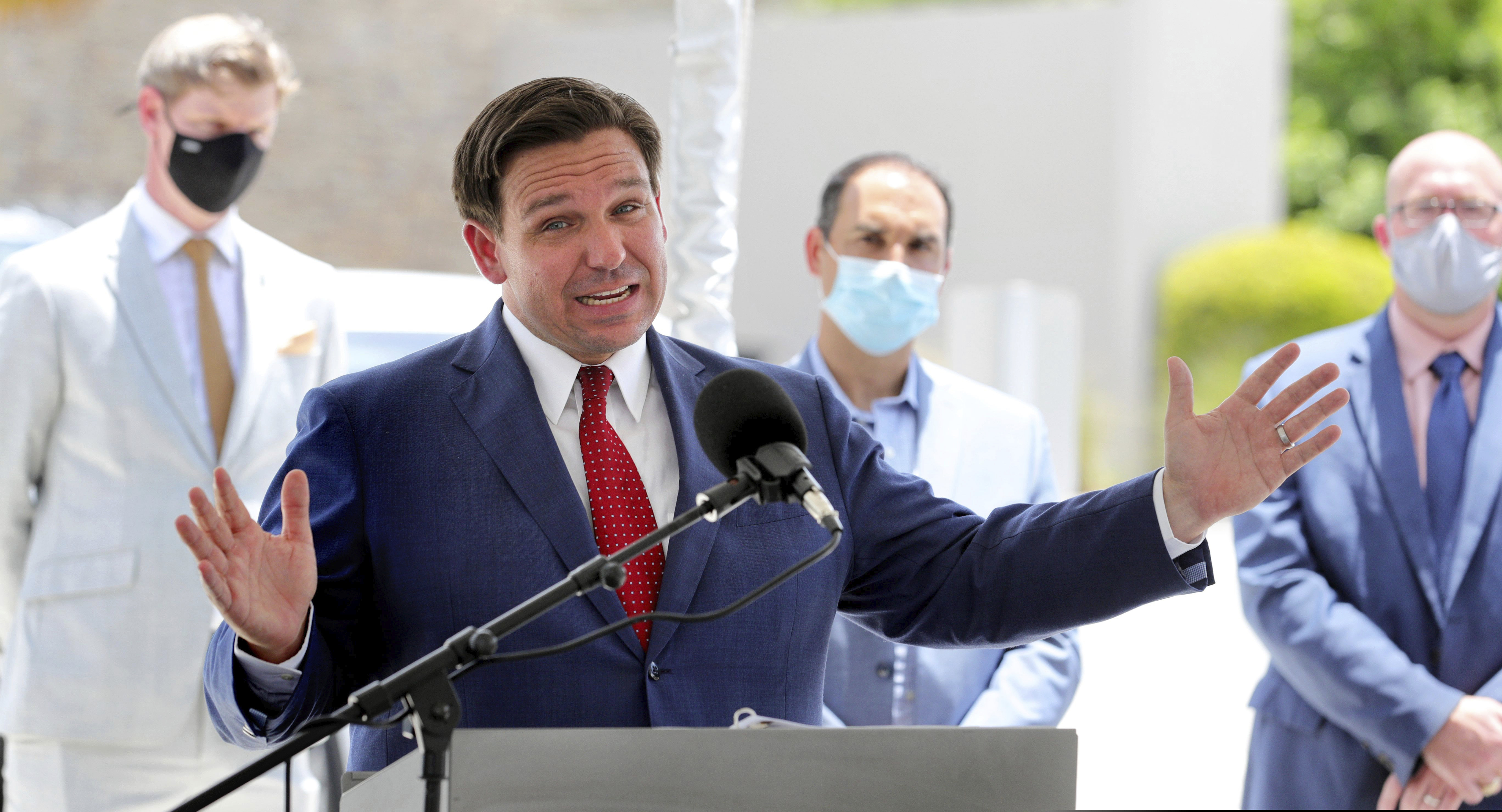 (Joe Burbank | Orlando Sentinel via AP)
Florida Gov. Ron DeSantis gives an update on the state's response to the coronavirus pandemic during a press conference at Florida's Turnpike Turkey Lake Service Plaza, in Orlando, Fla., in a Friday, July 10, 2020 file photo.