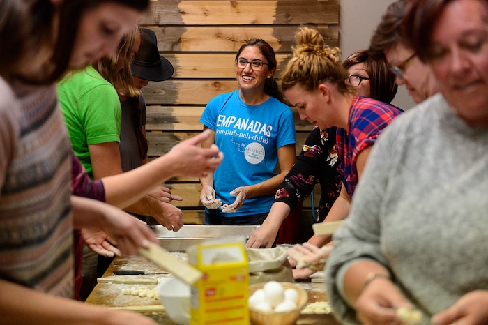 (Trent Nelson | The Salt Lake Tribune)  Ana Valdemoros, owner of Argentinas Best Empanadas, leads a class on making gnocchi at her Salt Lake City restaurant, Wednesday Oct. 11, 2017.
