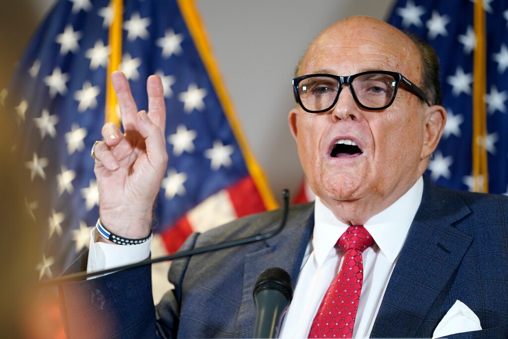 (Jacquelyn Martin | AP photo)
Former Mayor of New York Rudy Giuliani, a lawyer for President Donald Trump, speaks during a news conference at the Republican National Committee headquarters, Nov. 19, in Washington. President Donald Trump says his personal attorney Rudy Giuliani has tested positive for coronavirus.