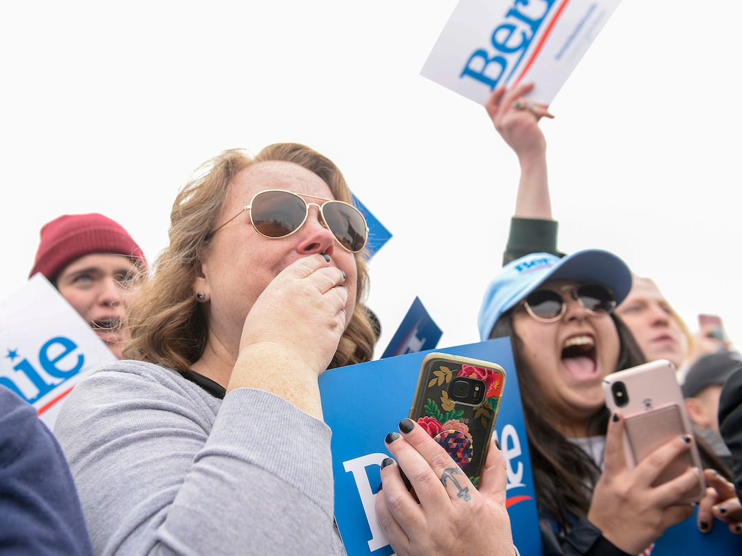(Leah Hogsten  |  The Salt Lake Tribune) Vermont Sen. Bernie Sanders rallies his supporters at the Utah State Fairpark, Mar. 2, 2020, one day before UtahÕs Super Tuesday primary.