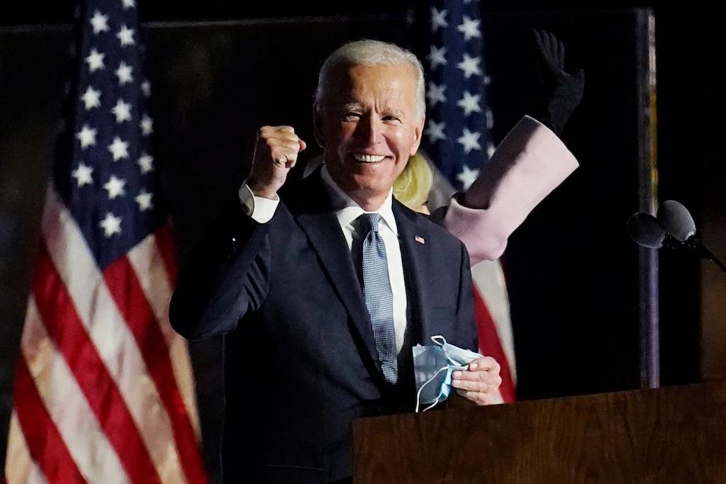 (Paul Sancya | AP file photo)  Democratic presidential candidate former Vice President Joe Biden speaks to supporters, early Wednesday, Nov. 4, 2020, in Wilmington, Del.
