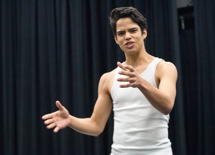 (Rick Egan  |  The Salt Lake Tribune)      Granger High School student Luciano Lopez performs during a competition for EduHam, an education program that accompanies the Salt Lake City run of "Hamilton." Granger theater teachers Kirsten Anderson and Brian Fuller said 81 students at the West Valley City school participated in the program, which asks students to study original founding documents and create an original work of art -- rap, song, poem, essay, etc. -- from a big moment. Twelve of the regional winners will be invited to perform before a matinee performance of "Hamilton" on May 4. Utah's program is the first to be funded in a public-private match. Wednesday, April 11, 2018.