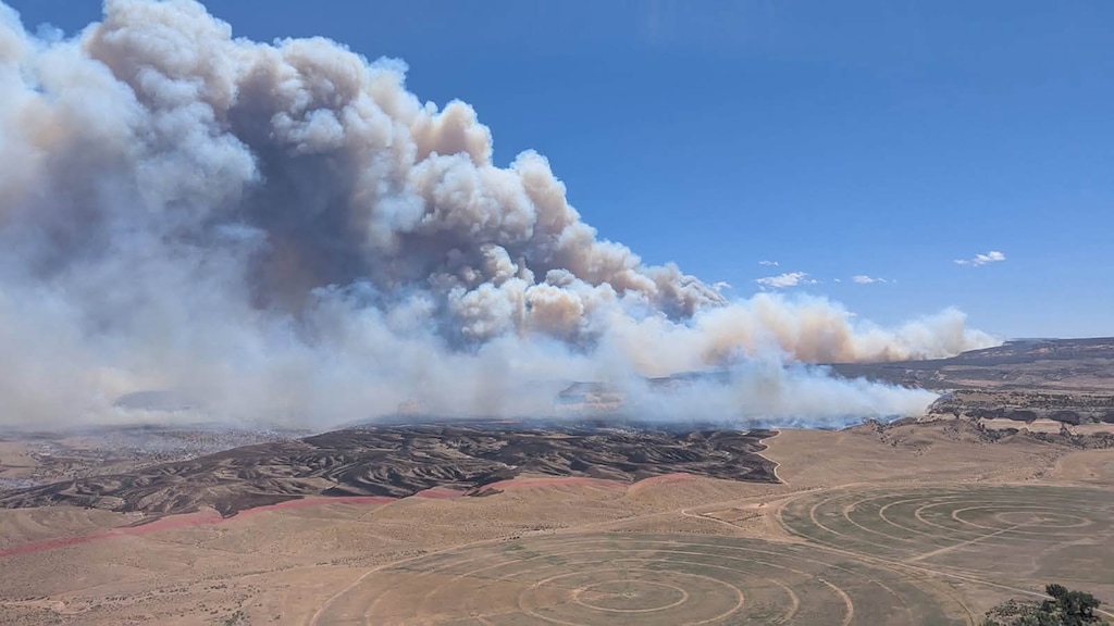(U.S. Wildland Fire Service via The New York Times) A photo provided by the U.S. Wildland Fire Service shows the Snyder fire in Utah is estimated at over 28,000 acres and has spread into Colorado.
