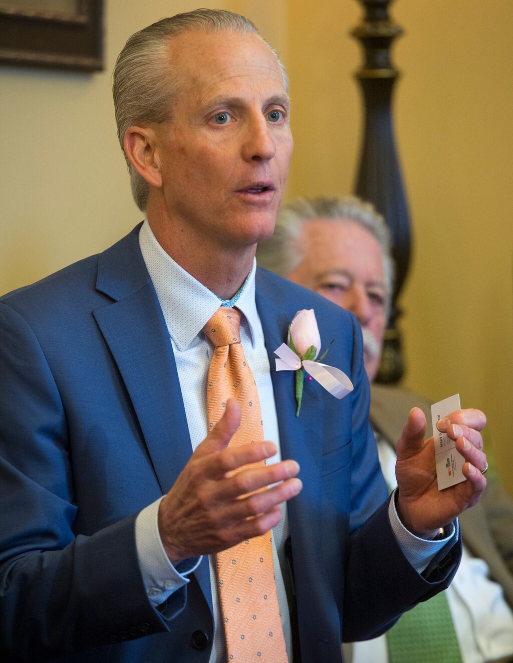 (Rick Egan  |  The Salt Lake Tribune)     Sen. Wayne Niederhauser talks about school safety, at the Senate leaders press briefing, Thursday, March 1, 2018.