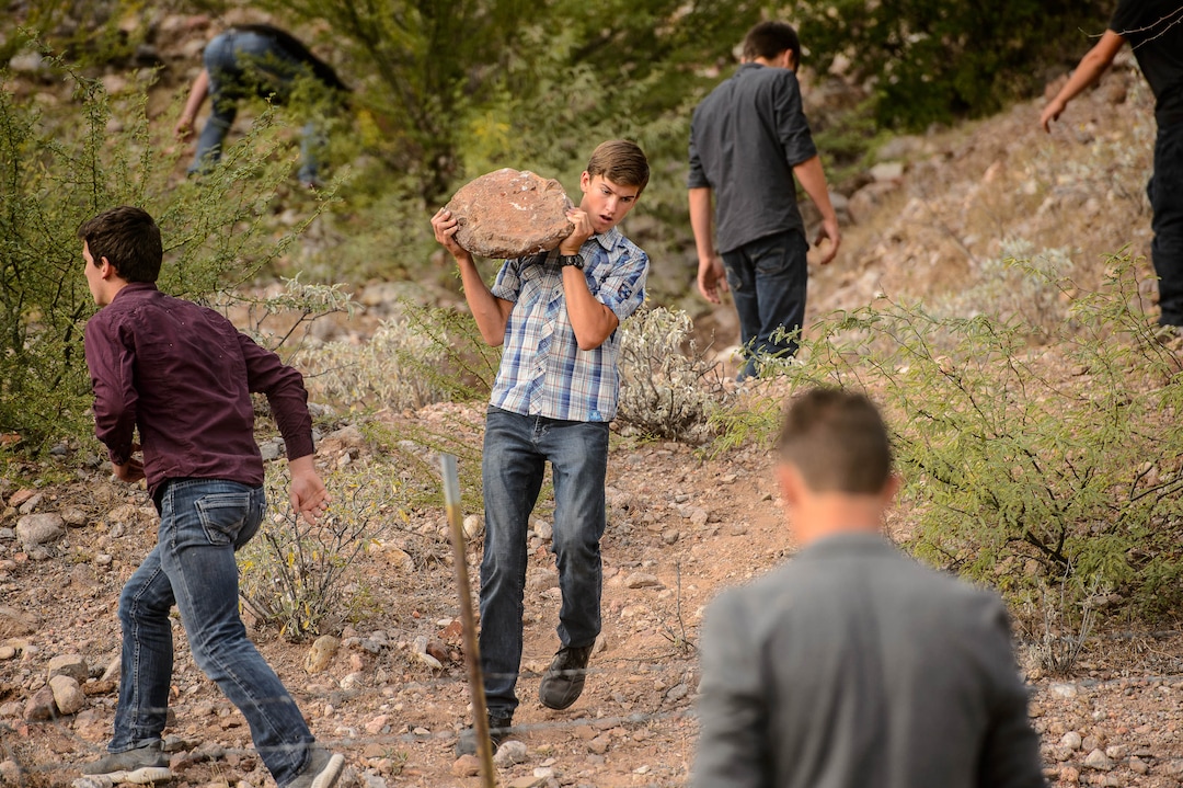 (Trent Nelson  |  The Salt Lake Tribune)
Large rocks are gathered to create a rock cairn for Dawna Langford and two of her children, Trevor and Rogan, in the cemetery of La Mora, Sonora on Thursday, Nov. 7, 2019.