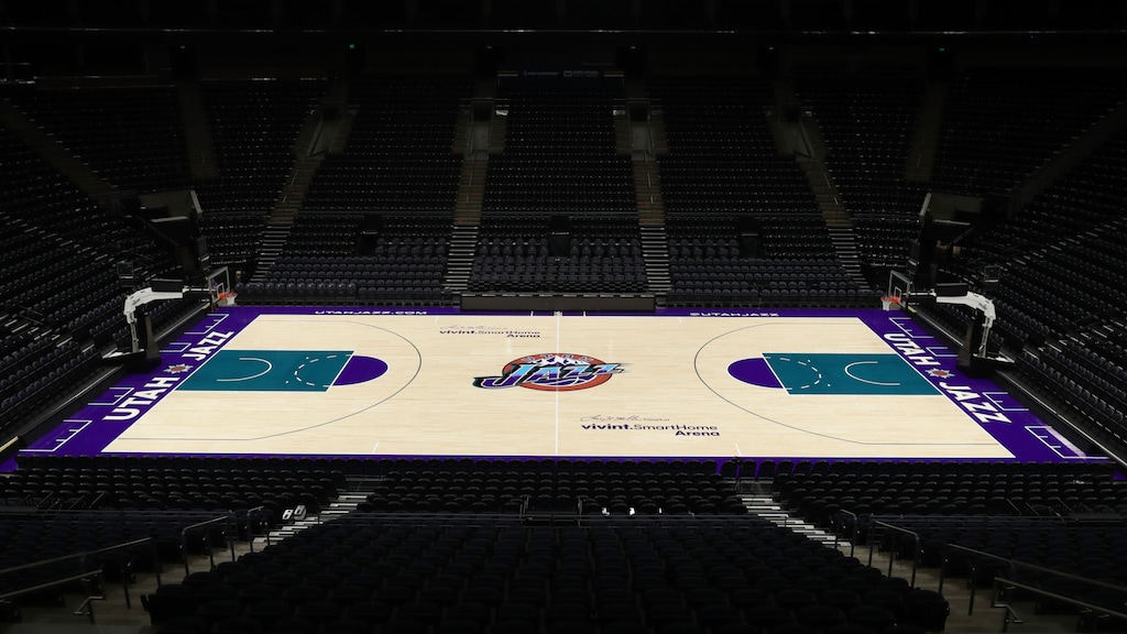(Courtesy of Utah Jazz) Along with the return of the purple mountain jerseys the Jazz wore between 1996-2004 will be an accompanying court design. Vivint Smart Home Arena will feature this court during 11 games this season.
