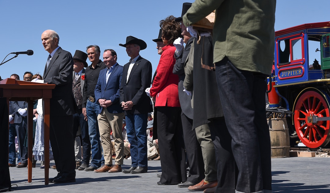 (Francisco Kjolseth  |  The Salt Lake Tribune)  Russell M. Nelson, President of The Church of Jesus Christ of Latter-day Saints offers a few words on Friday May 10, 2019, in celebration of the 150th anniversary of the completion of the transcontinental railroad at Promontory Summit where the two rails met back on May 10, 1869.