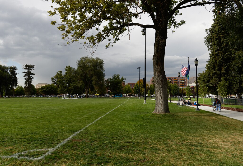 (Francisco Kjolseth  |  The Salt Lake Tribune) Pioneer Park's new multipurpose field and surrounding walking path are photographed September 10, 2019. City officials are looking for community feedback as they start planning upgrades to the park.